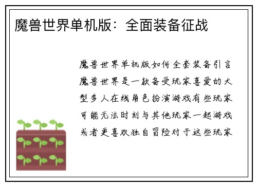 魔兽世界单机版：全面装备征战